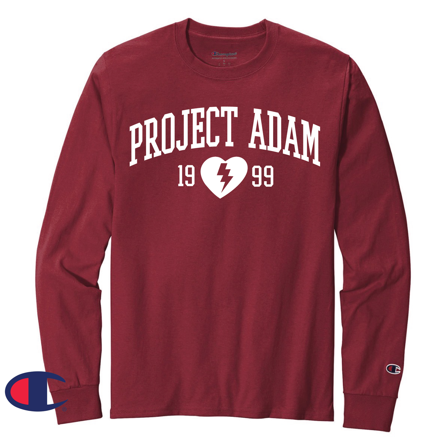 Project Adam Arch 1999 Champion Brand Cardinal Red Long Sleeve Tee