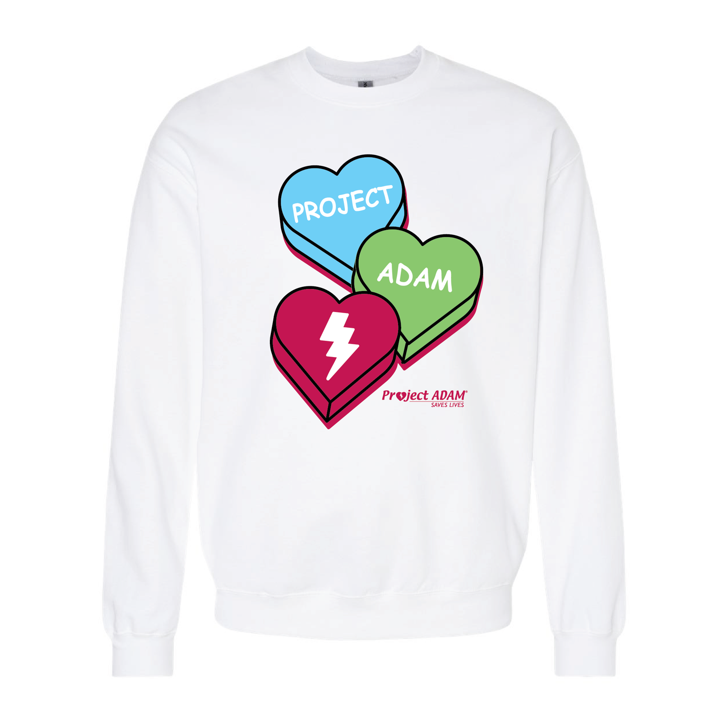 NEW! Project Adam Candy Heart Month Crew White Sweatshirt