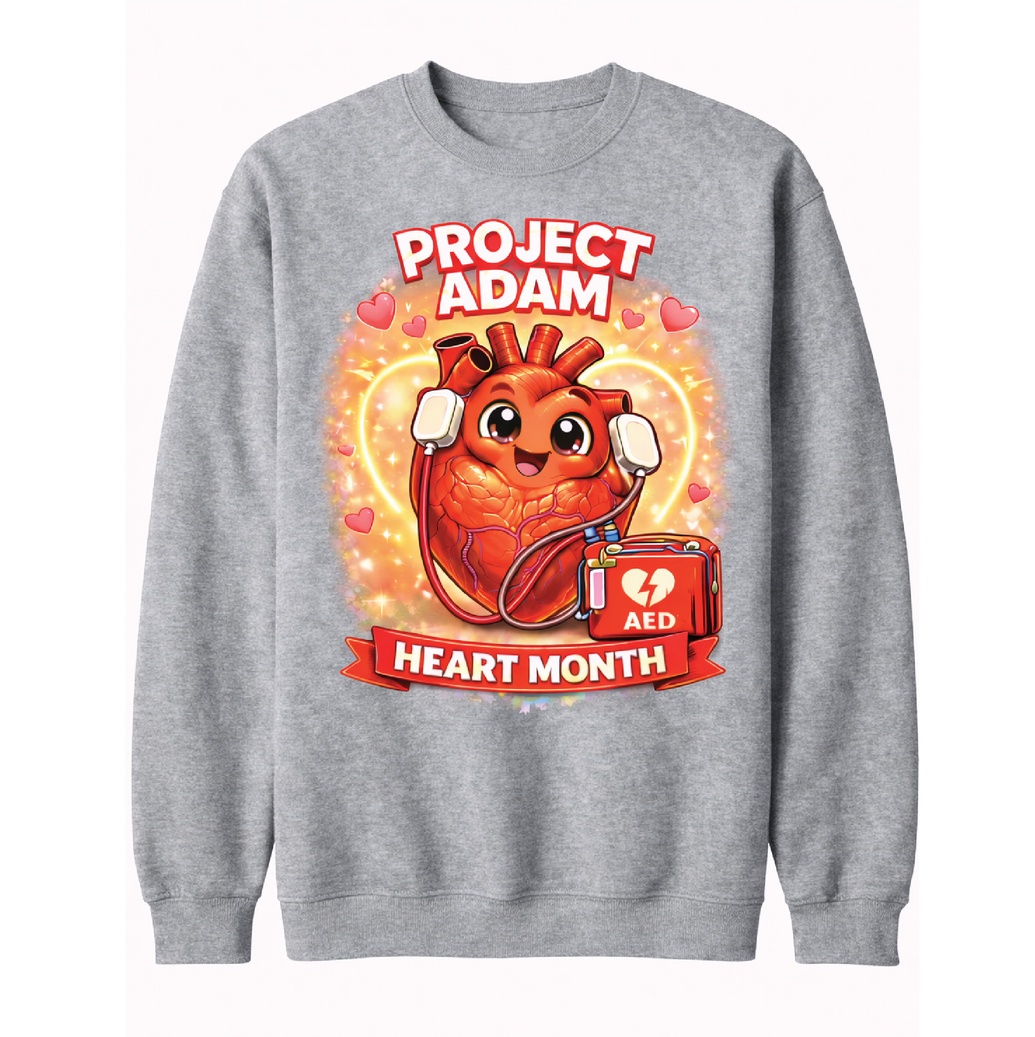 NEW! Project Adam AED Heart Month Grey Crew Sweatshirt – Project Adam ...
