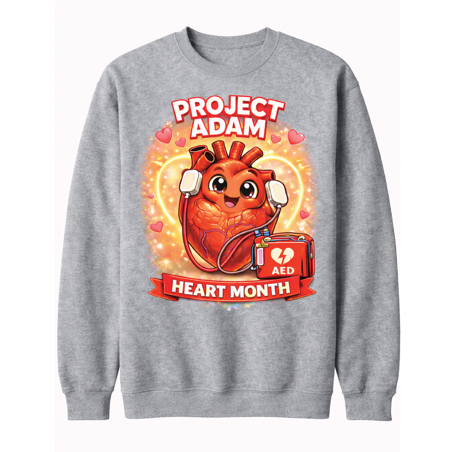 NEW! Project Adam AED Heart Month Grey Crew Sweatshirt