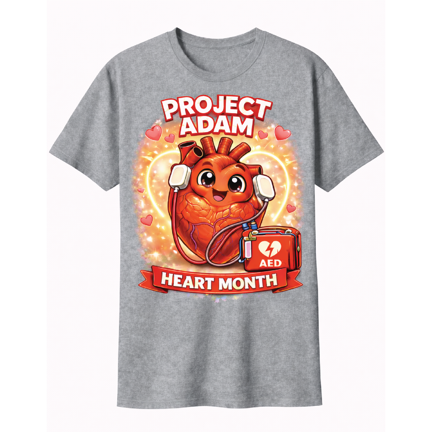 NEW! Project Adam AED Heart Month Grey Short Sleeve Tee